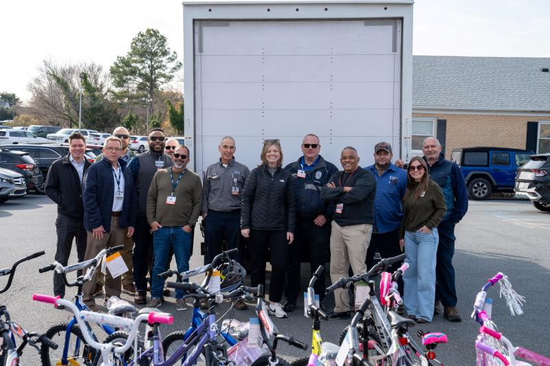 Beebe team members loading donated bikes for Toys for Tots are (l-r) Kyle Nicholls, David Seip, Levi Valentine, Maurice Winkfield, Rusty Wall, Brian Roberts, Scott Hewitson, Stephanie Adams, Joe Pembroke, Tyrone Dunston, Anthony Baker, Brittany Mazzetti and Mike Price. SUBMITTED PHOTO